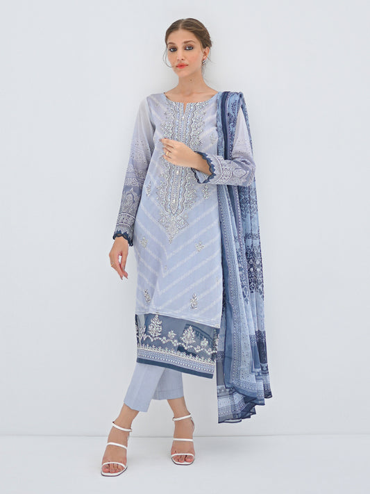 Unstitched 3Pc Embroidered Lawn Suit - A-WU3P23-22766