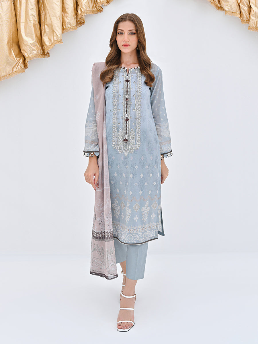 Unstitched 3Pc Embroidered Lawn Suit - A-WU3P23-22765