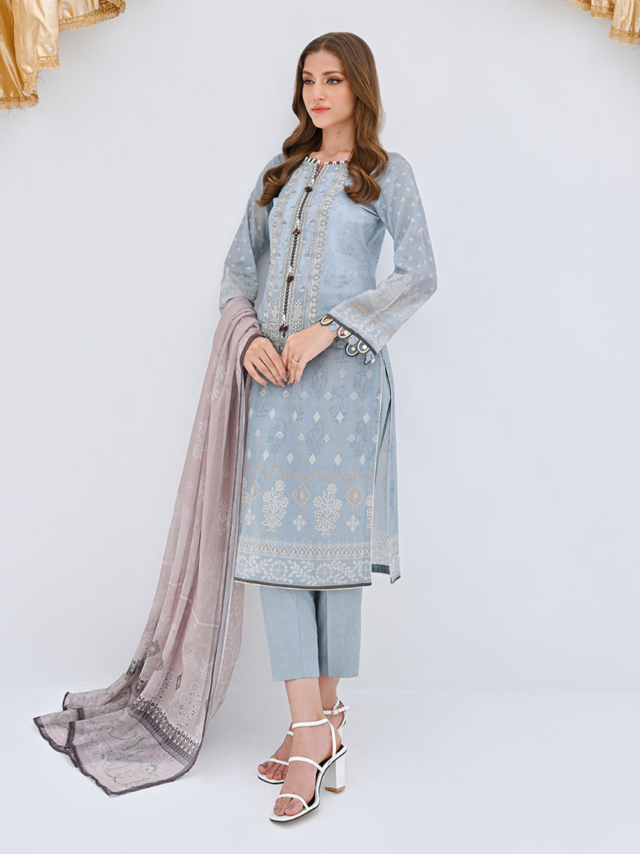 Unstitched 3Pc Embroidered Lawn Suit - A-WU3P23-22765