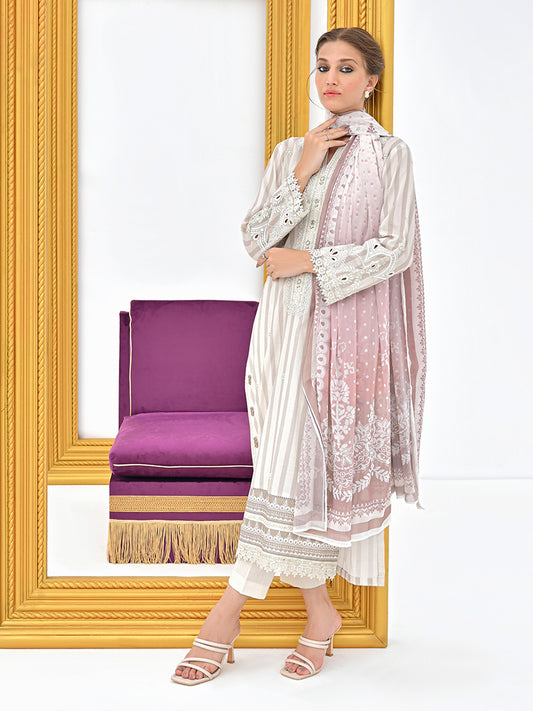 Unstitched 3Pc Embroidered Lawn Suit - A-WU3P23-22767