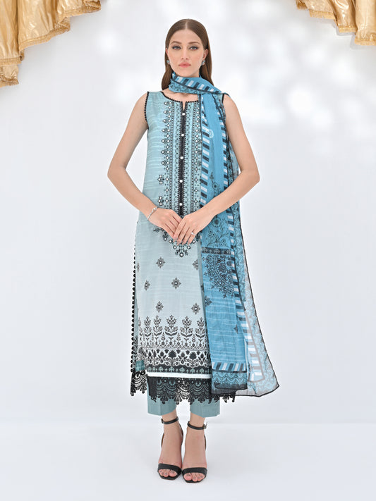 Unstitched 3Pc Embroidered Lawn Suit - A-WU3P23-22769