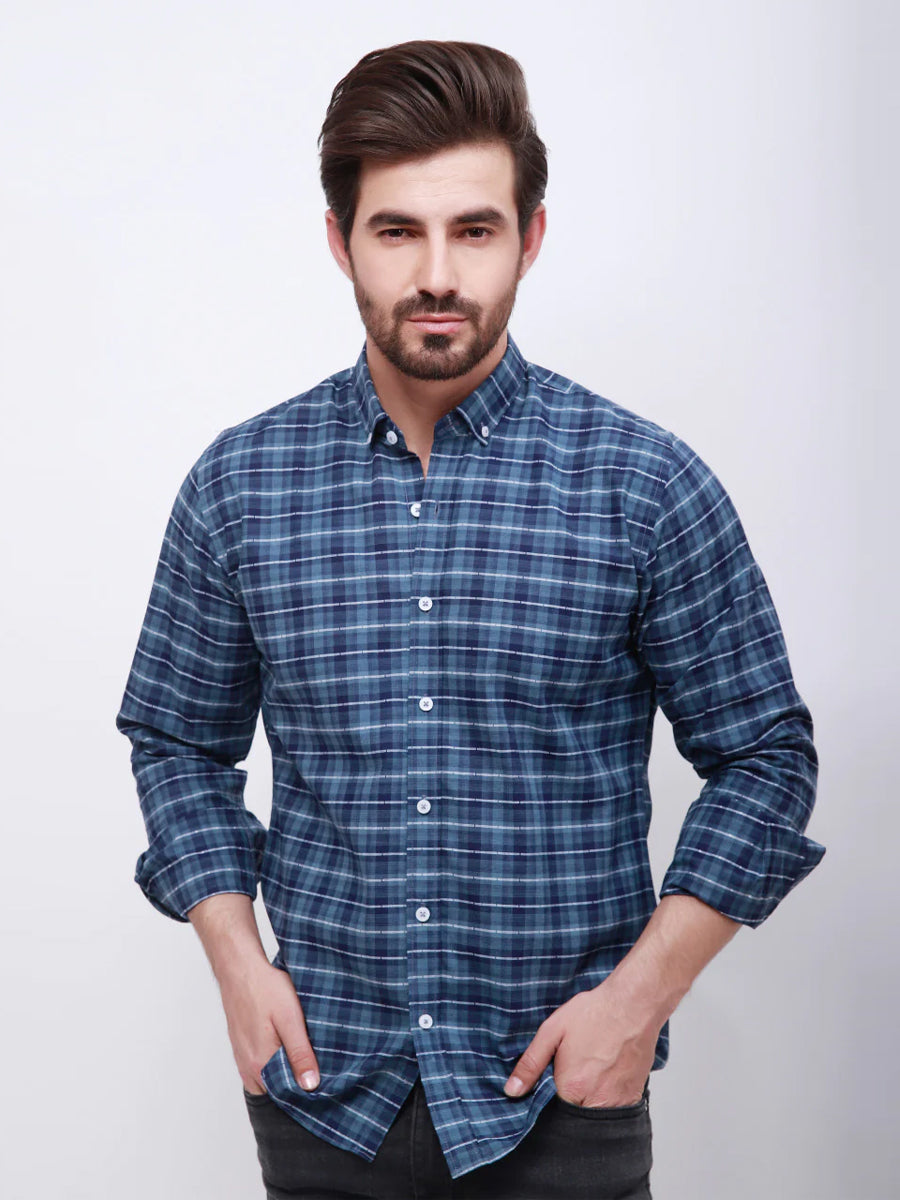 Men's Blue Full Sleeve Casual Shirt - ACE 70117B (S21)