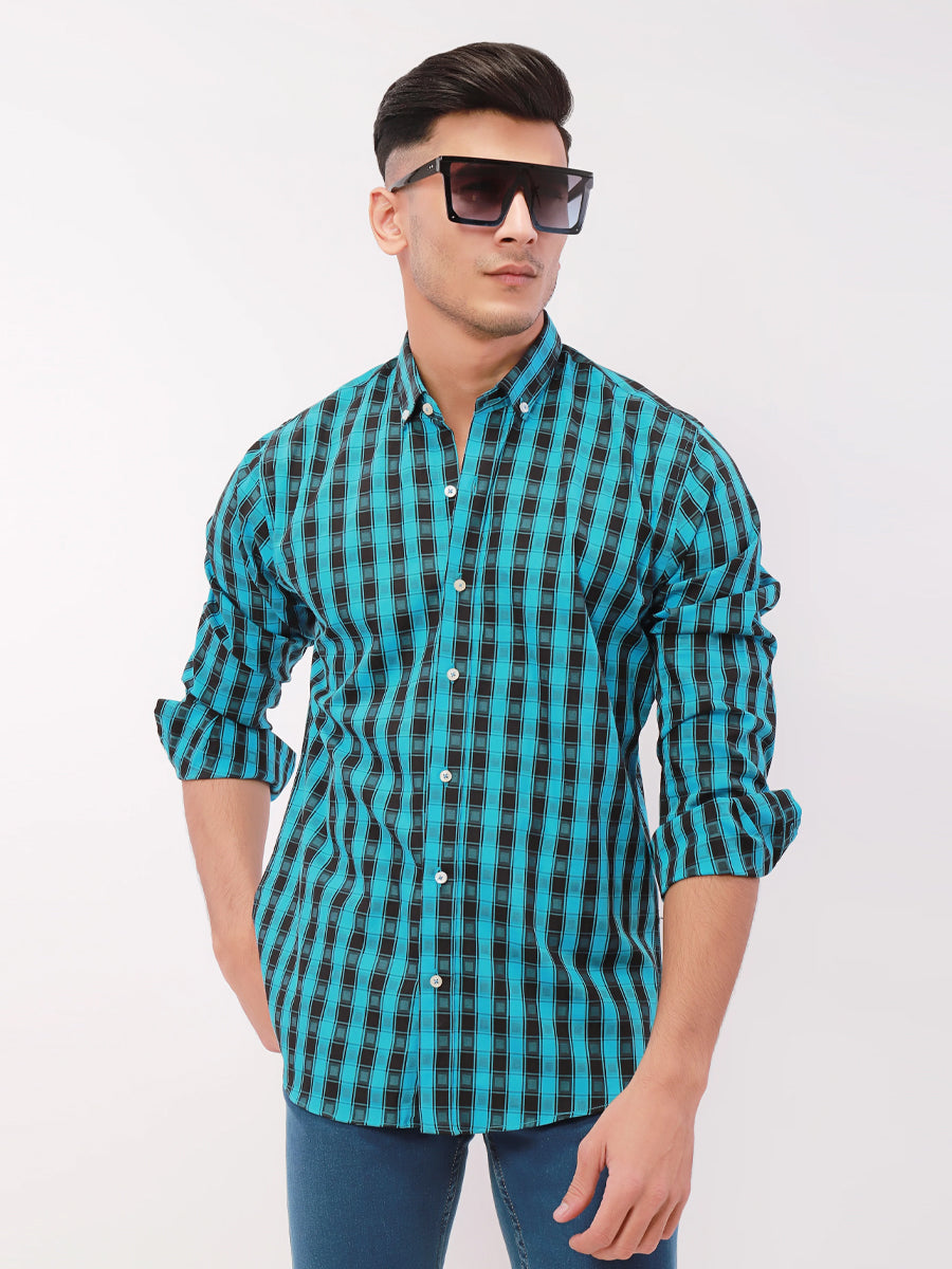 Men's Blue Full Sleeve Casual Shirt - ACE 70134 (S21)