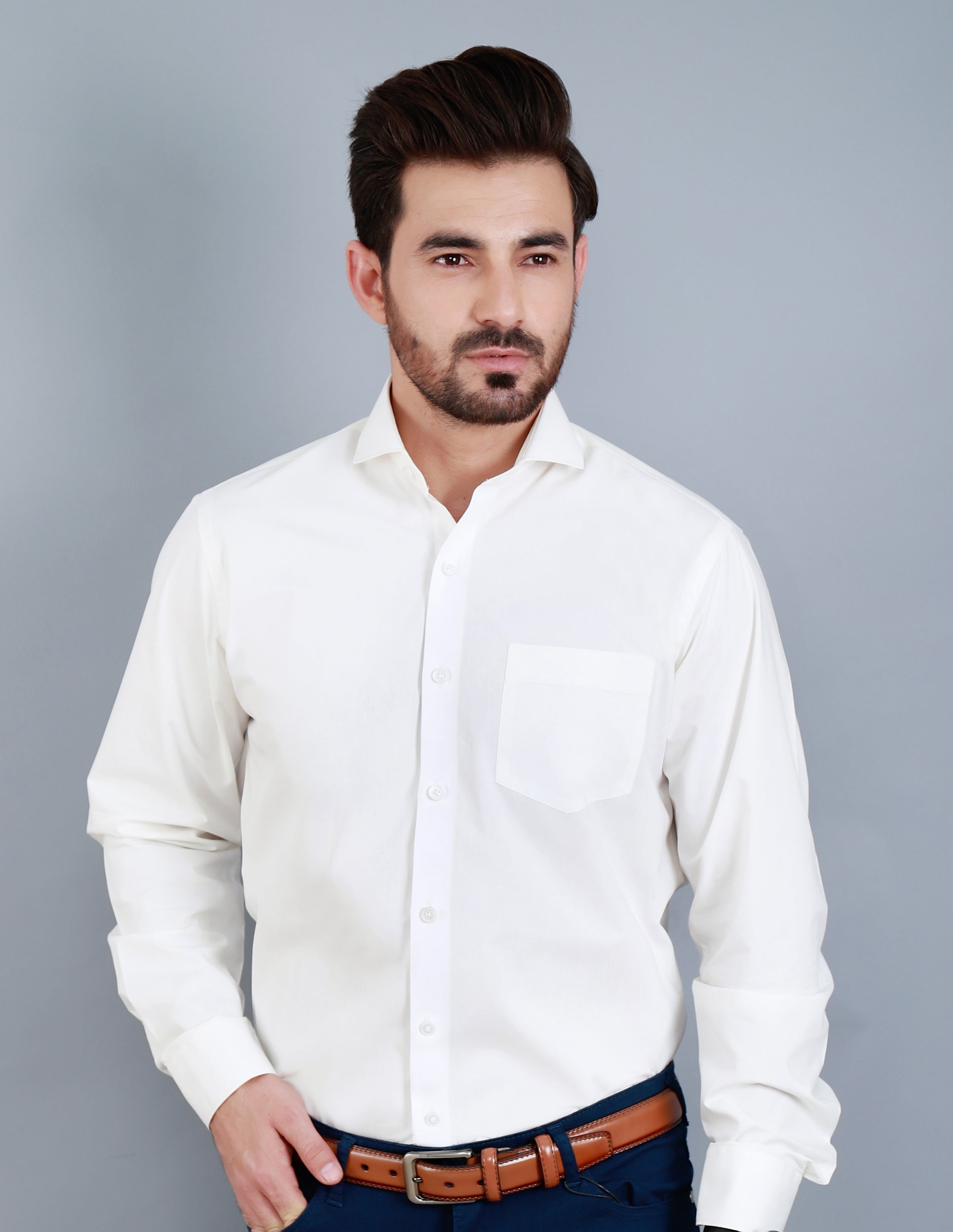 Men's Off White Full Sleeve Formal Shirt - ACE 15031 (S20)