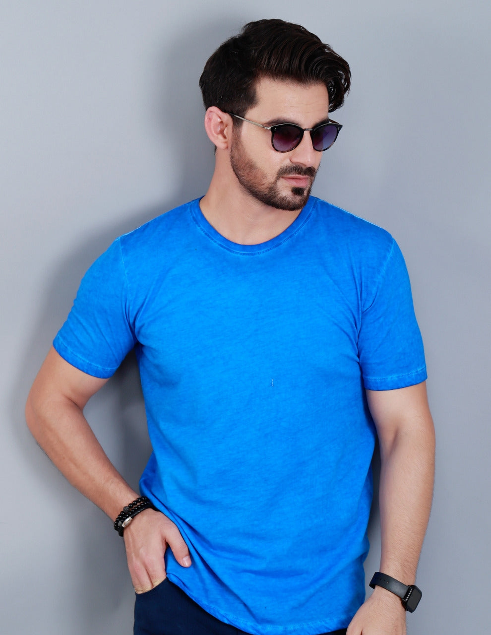 Men's Blue Round Neck Half Sleeve T-Shirt - ACE 44001 (S20)