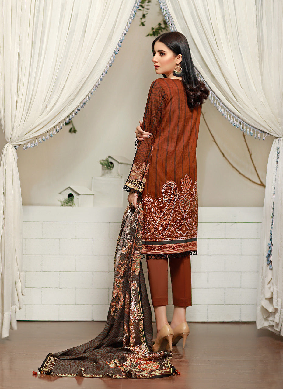 ACE 11098 (S21) Unstitched Brown Printed Lawn 3 Piece