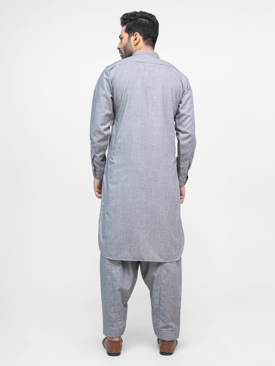 Men's Grey Shalwar Kameez - AMTKSW21-046