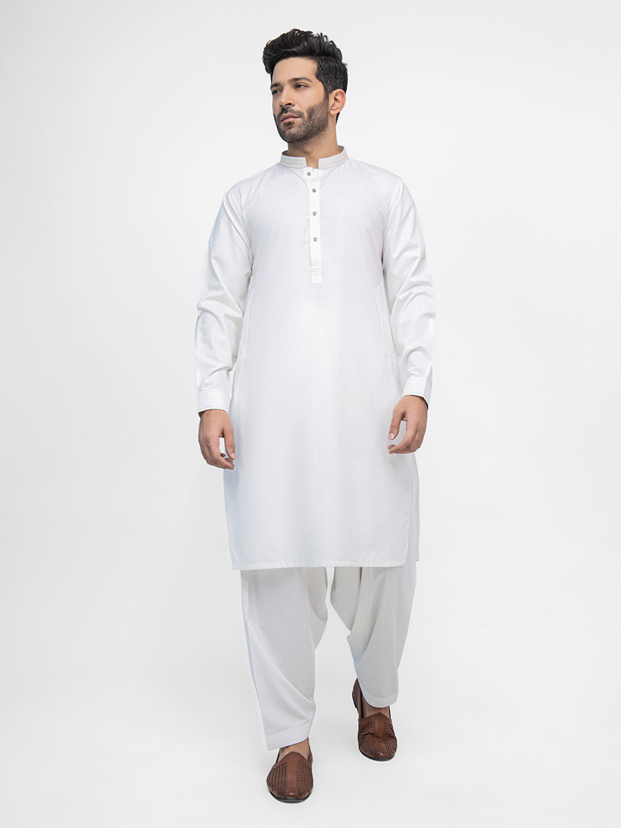 Men's White Shalwar Kameez - AMTKSW21-035