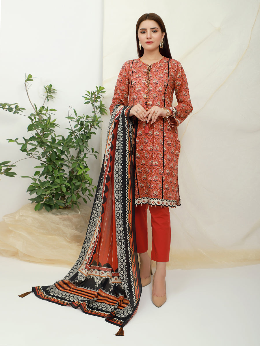ACE 12010 (S21) Unstitched Red Printed Lawn 3 Piece