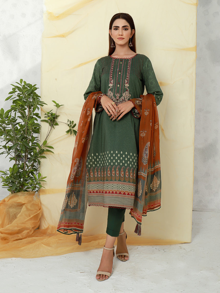 ACE 12065 (S21) Unstitched Olive Green Embroidered Lawn 3 Piece