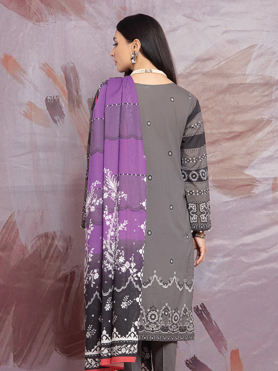 A-WU3PS22-009 Unstitched Grey Embroidered Lawn 3 Piece