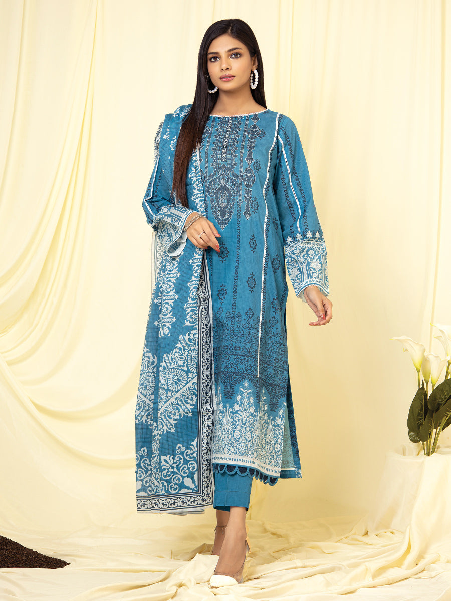 A-WU3PS22-026 Unstitched Blue Printed Lawn 3 Piece