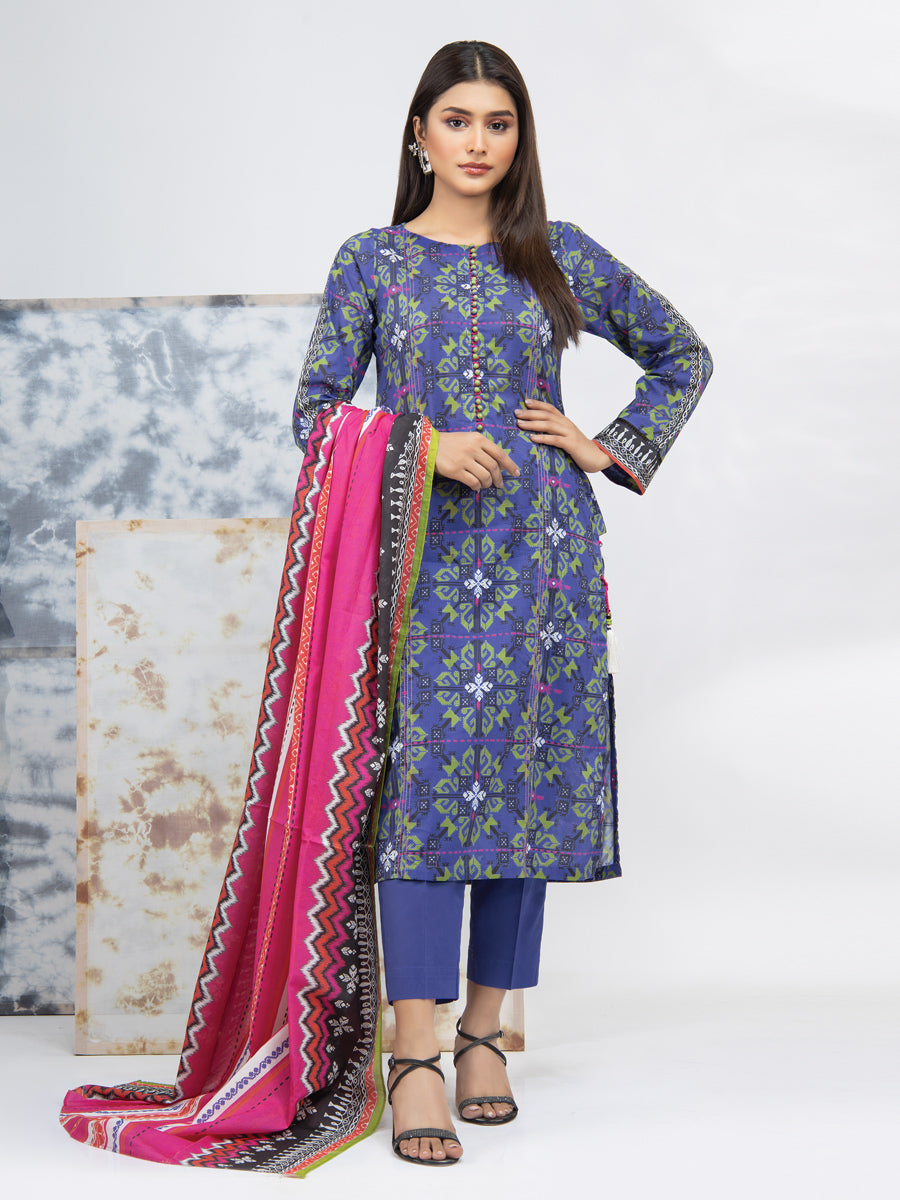 A-WU3PS22-063 Unstitched Blue Printed Lawn 3 Piece