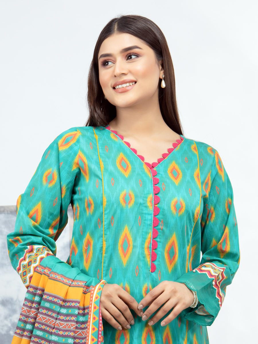 A-WU3PS22-065 Unstitched Green Printed Lawn 3 Piece