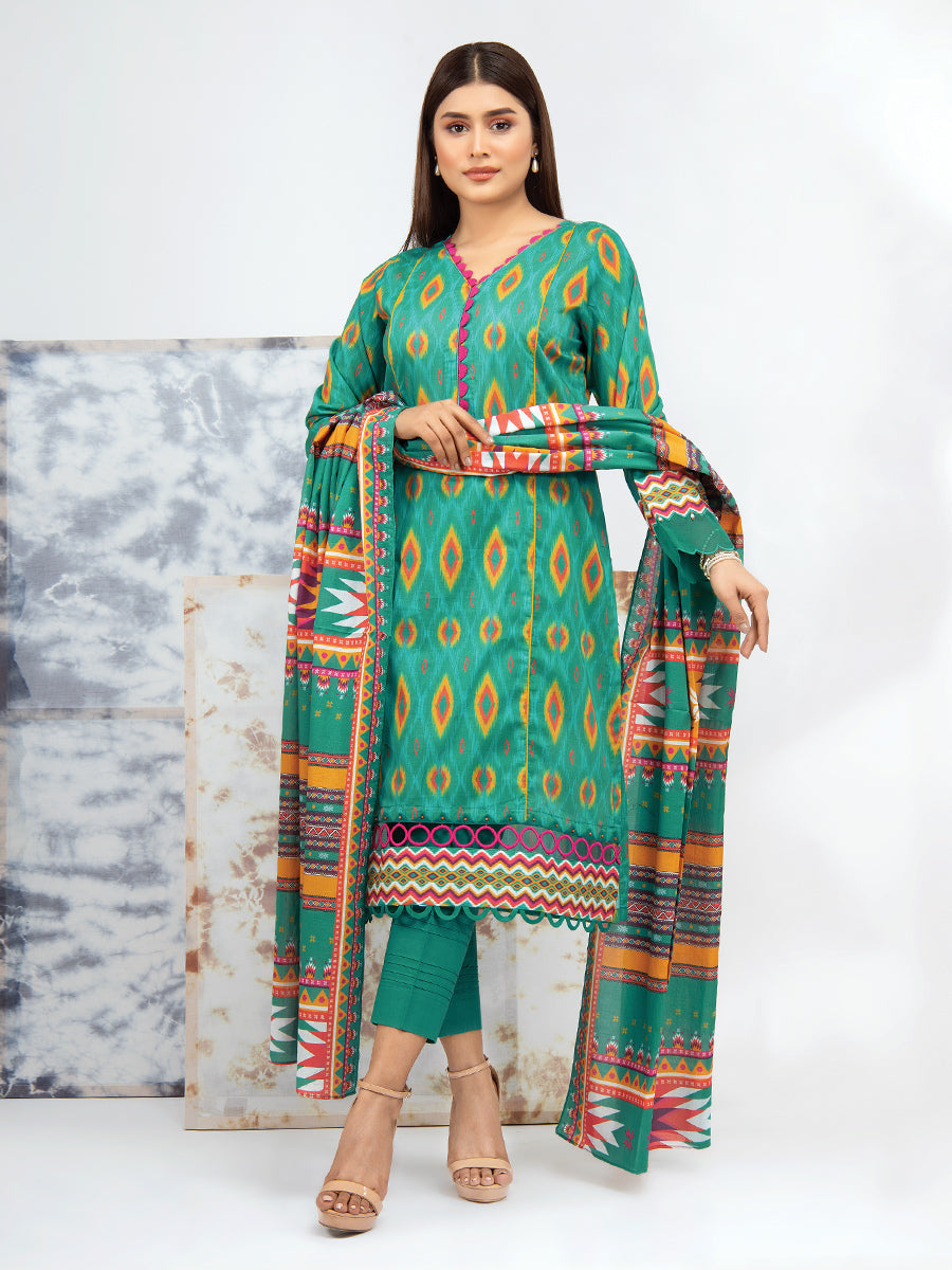 A-WU3PS22-065 Unstitched Green Printed Lawn 3 Piece