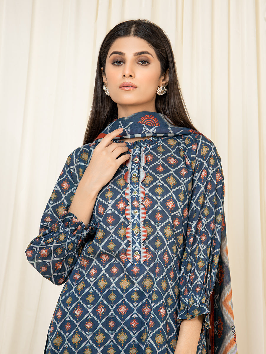 A-WU3PS22-084 Unstitched Grey Printed Lawn 3 Piece