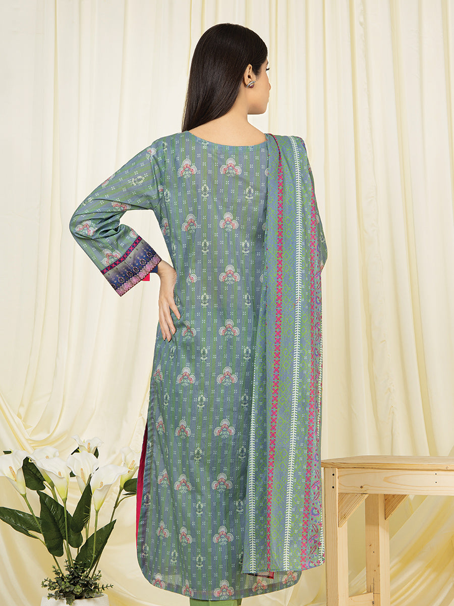 A-WU3PS22-085 Unstitched Green Printed Lawn 3 Piece