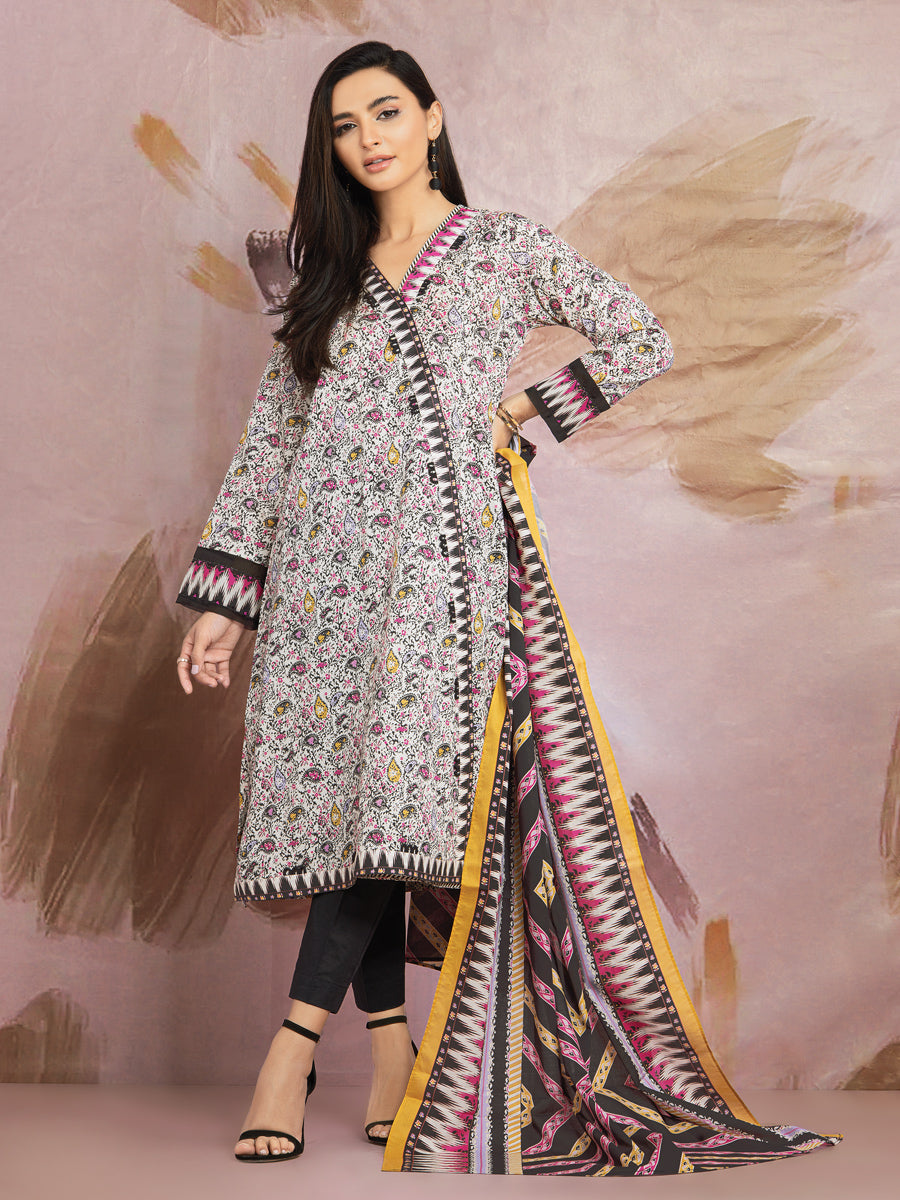 A-WUSDS22-087 Unstitched White Printed Lawn 2 Piece