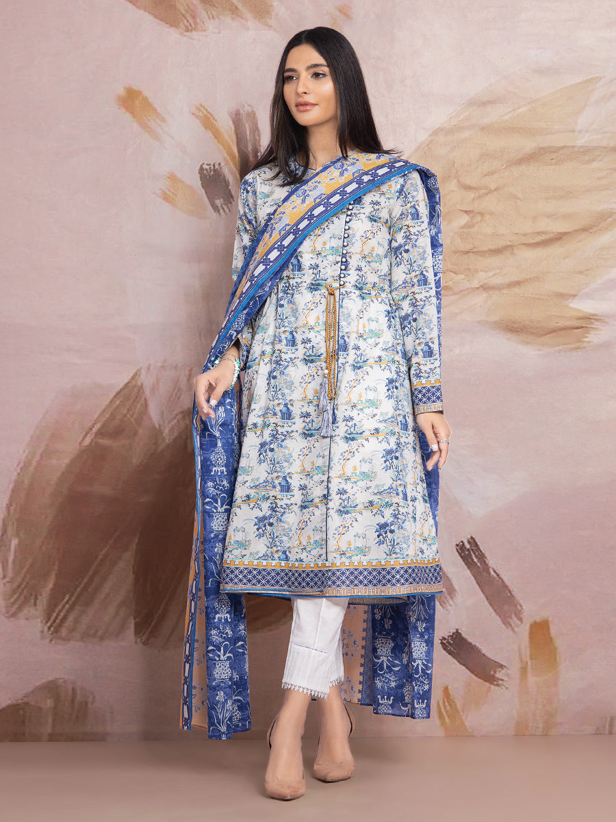 A-WUSDS22-092 Unstitched White Printed Lawn 2 Piece