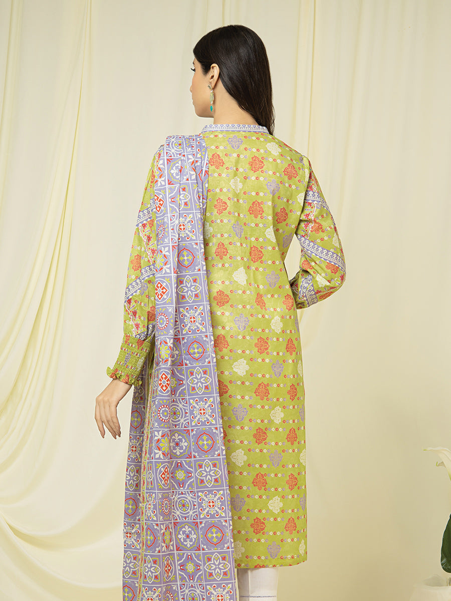 A-WUSDS22-108 Unstitched Green Printed Lawn 2 Piece