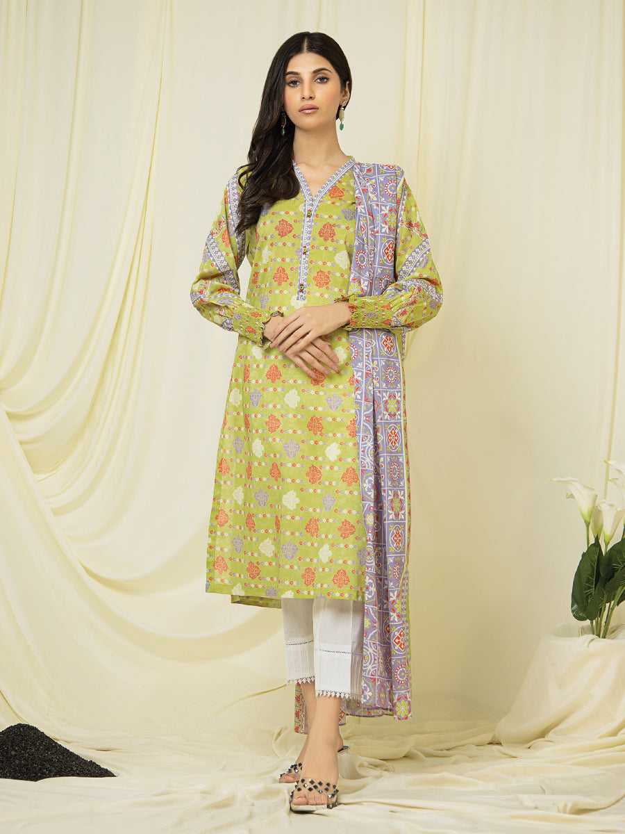 A-WUSDS22-108 Unstitched Green Printed Lawn 2 Piece