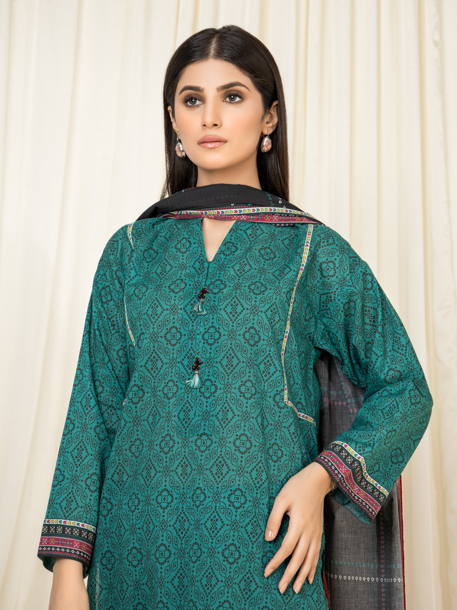 A-WUSDML23-22127 Unstitched Turquoise Printed Lawn 2 Piece