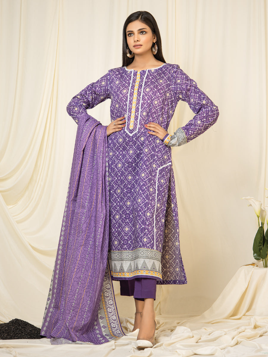 A-WU3PS22-150 Unstitched Purple Printed Lawn 3 Piece