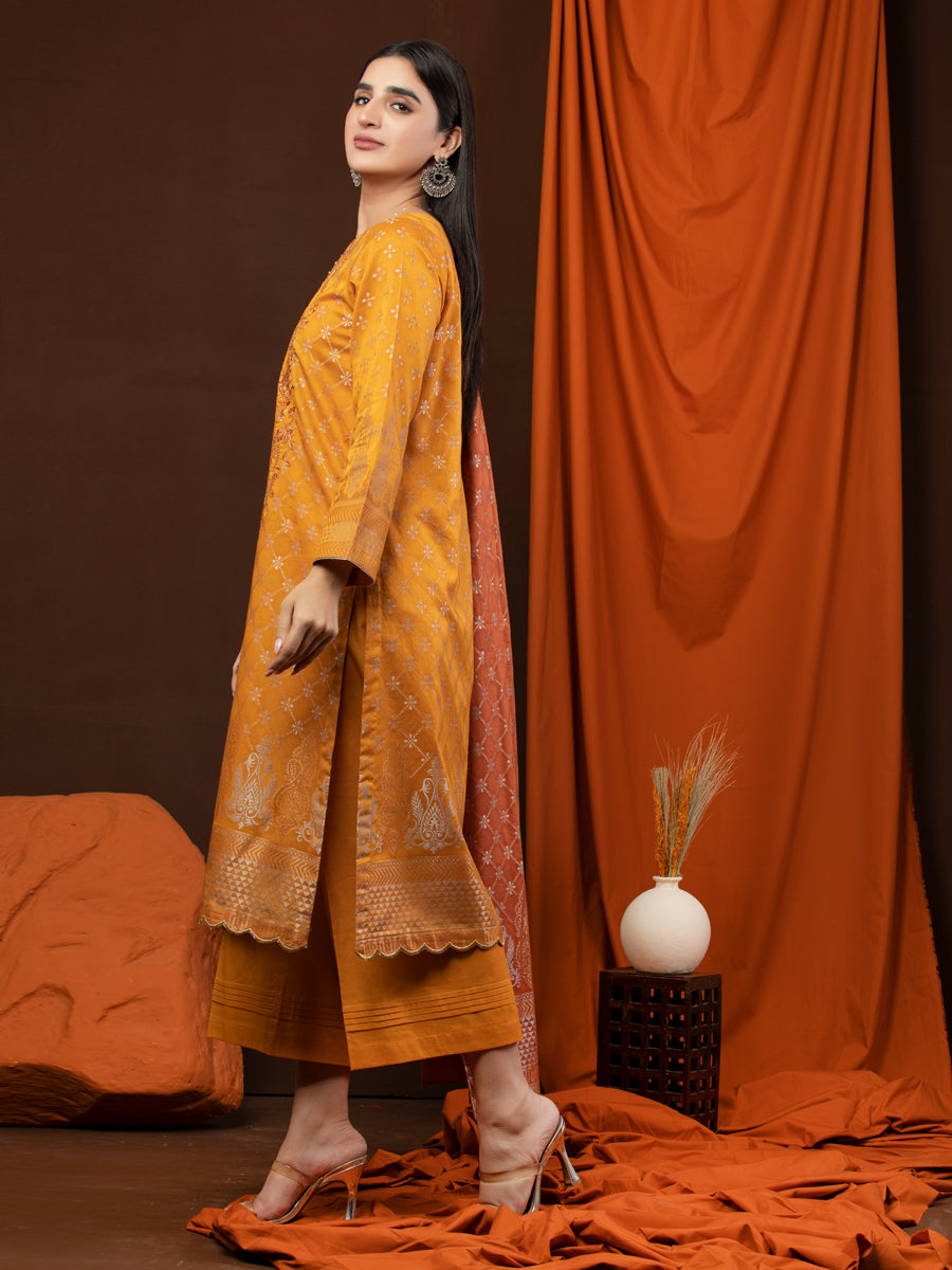 A-WU3PS22-233 Unstitched Orange Embroidered Jacquard 3 Piece