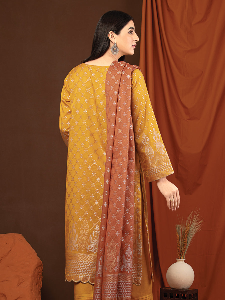 A-WU3PS22-233 Unstitched Orange Embroidered Jacquard 3 Piece
