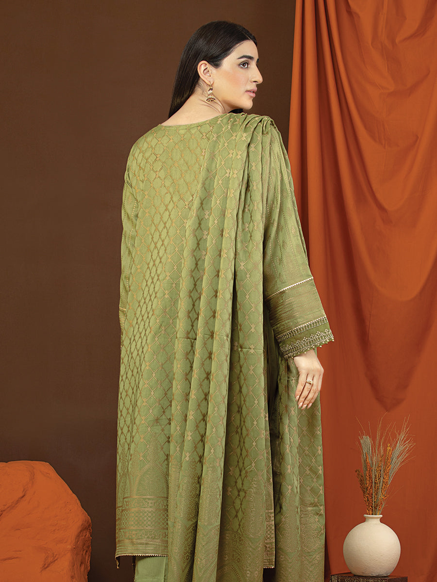 A-WU3PS22-234 Unstitched Green Embroidered Jacquard 3 Piece