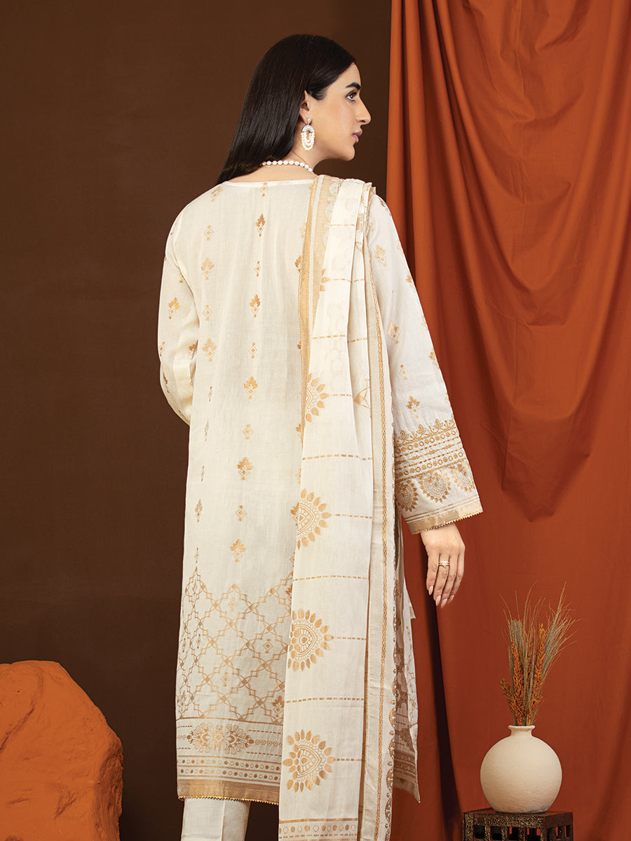 A-WU3PS22-235 Unstitched White Embroidered Jacquard 3 Piece