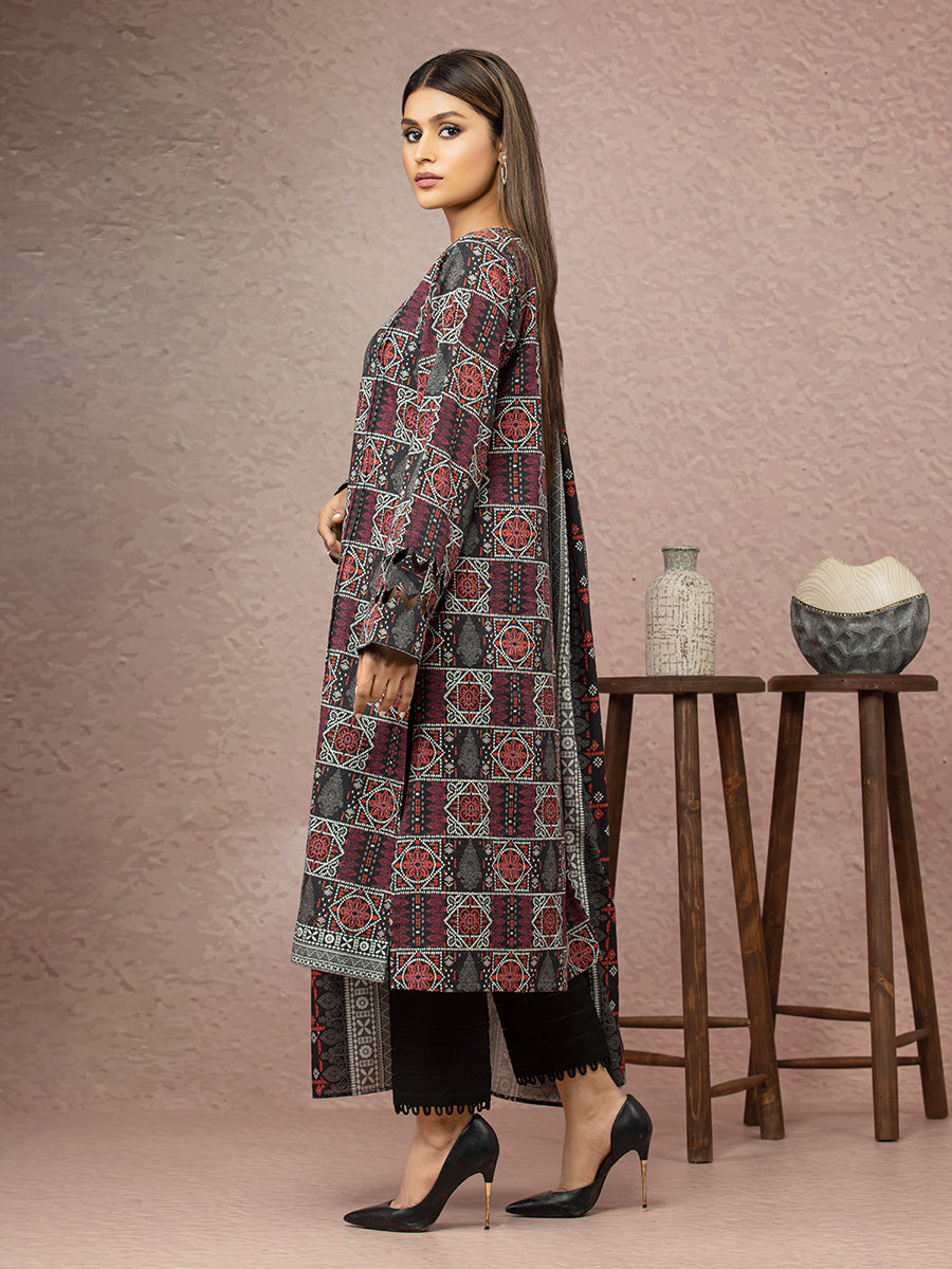 A-WU3PWK22-434 Unstitched Black and Red Printed Khaddar 3 Piece