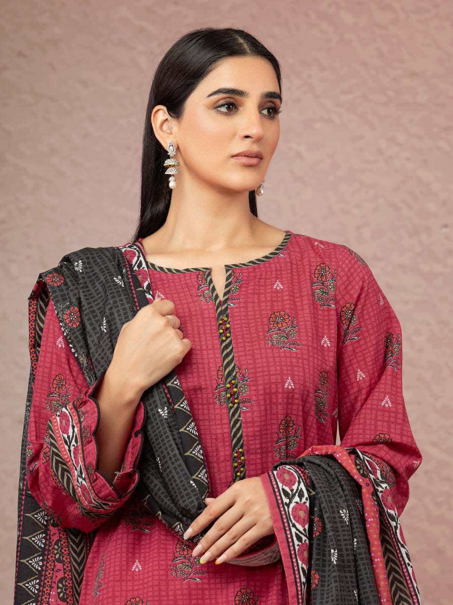 A-WU3PWK22-437 Unstitched Red and Black Printed Khaddar 3 Piece