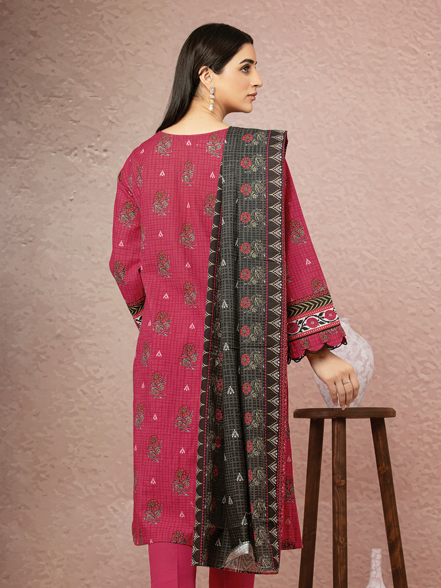A-WU3PWK22-437 Unstitched Red and Black Printed Khaddar 3 Piece