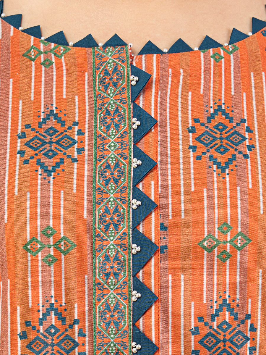 A-WU3PWK22-454 Unstitched Orange Printed Khaddar 3 Piece