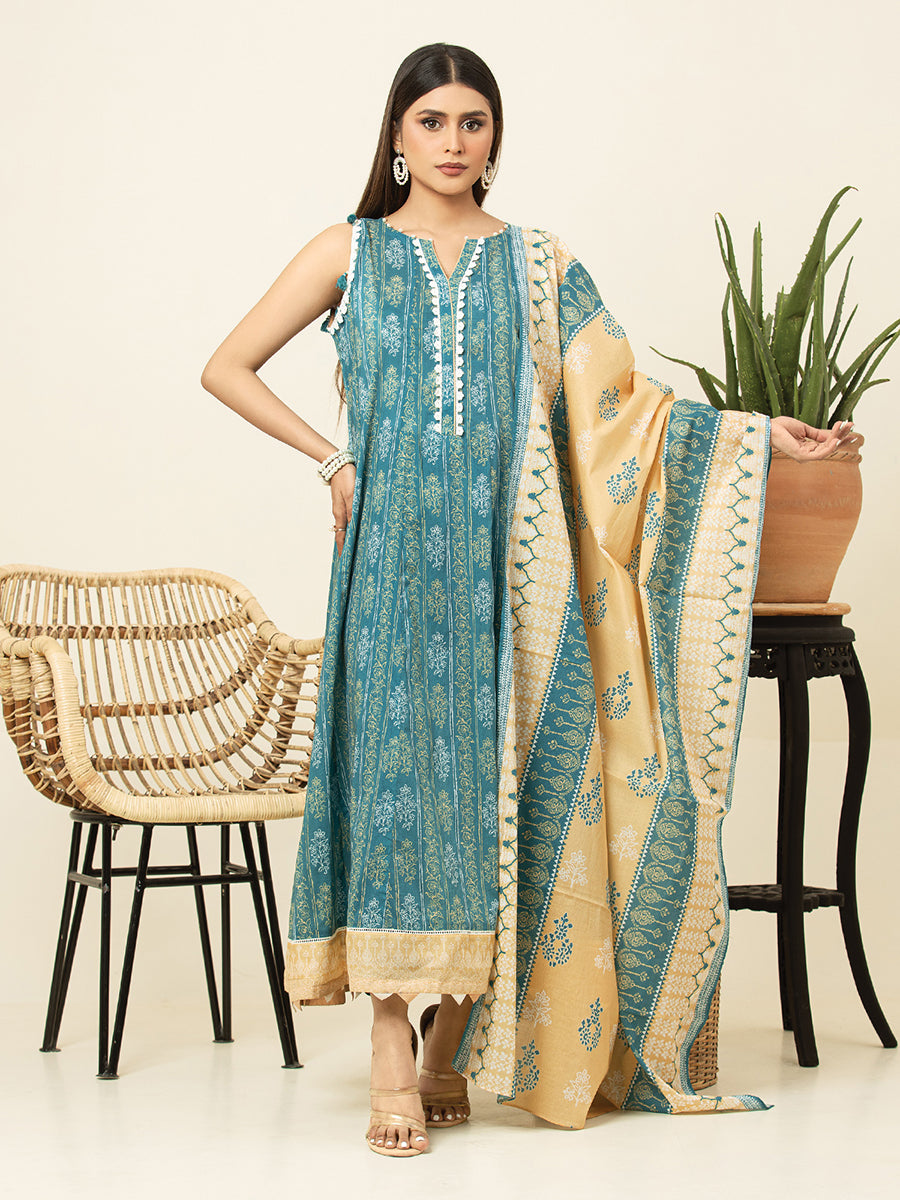 A-WU3PML23-22604 Unstitched Turquoise Printed Lawn 3 Piece