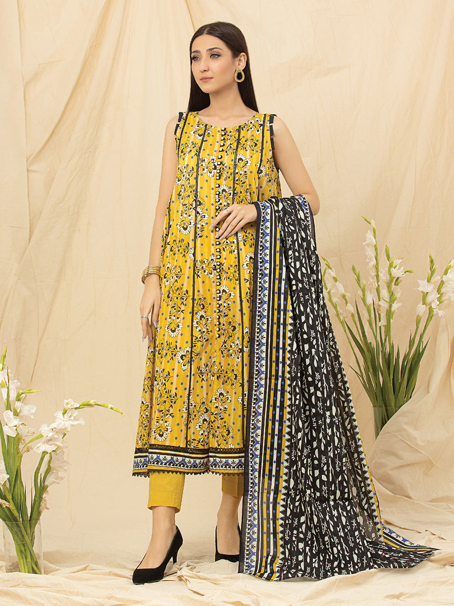 A-WU3PML23-22623 Unstitched Yellow Printed Lawn 3 Piece