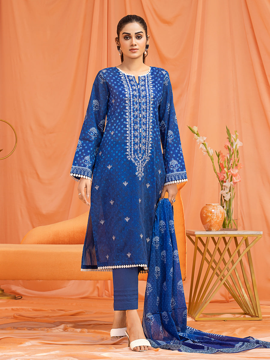 A-WU3P23-22760 Unstitched Royal blue Embroidered Lawn 3 Piece