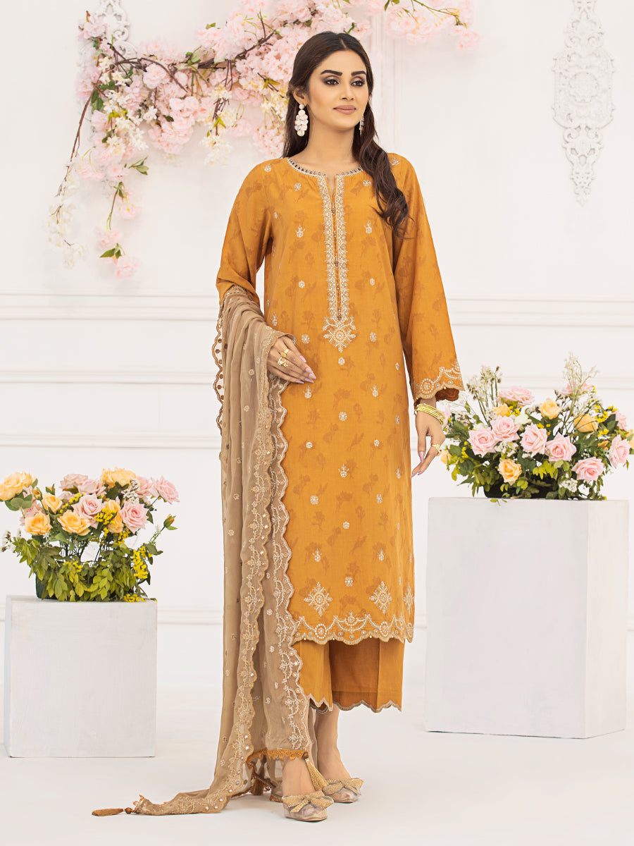 Unstitched 3Pc Embroidered Dobby Suit - A-WU3P23-22771