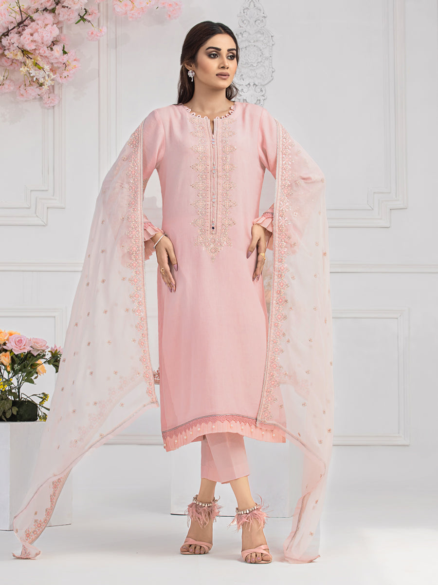 Unstitched 3Pc Embroidered Dobby Suit - A-WU3P23-22774