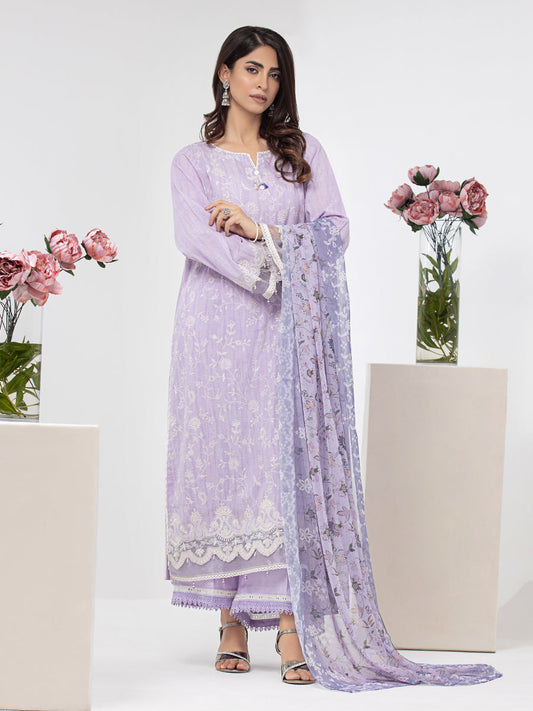 Unstitched 3Pc Embroidered Dobby Suit - A-WU3P23-22790