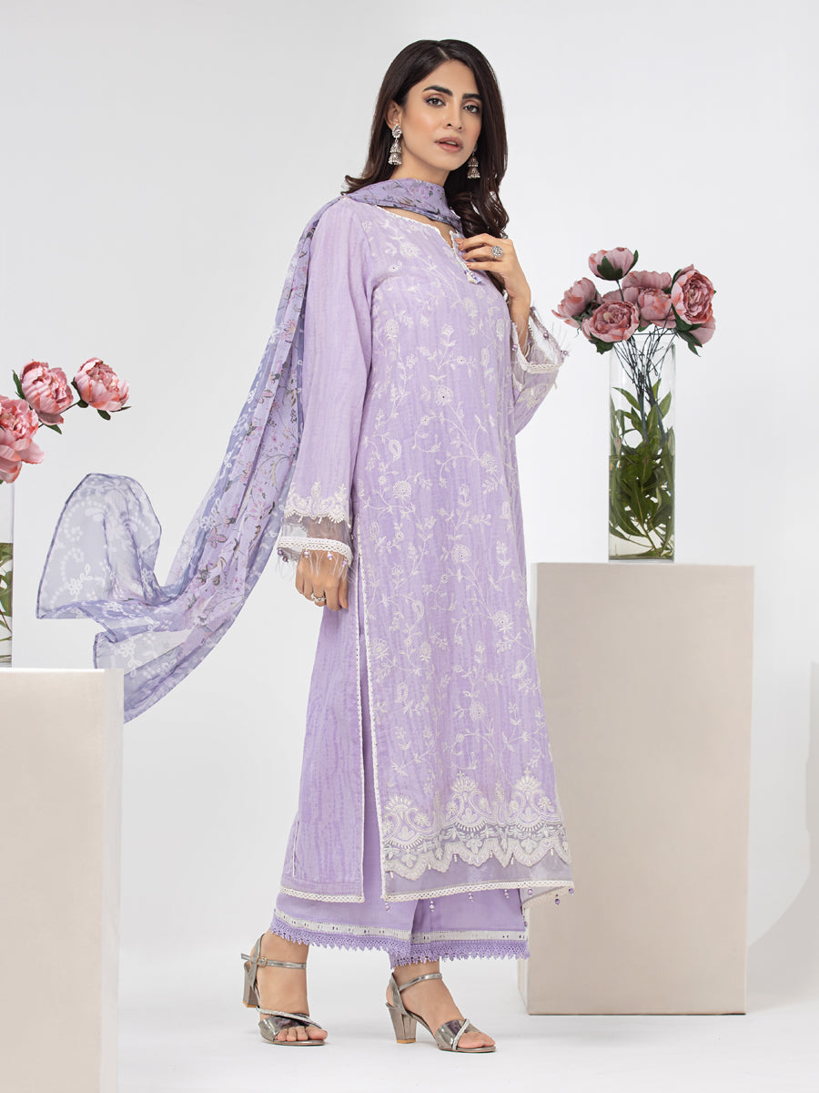 Unstitched 3Pc Embroidered Dobby Suit - A-WU3P23-22790