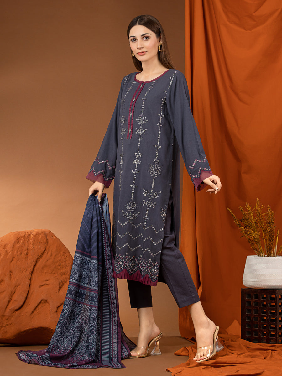 Unstitched 2Pc Embroidered Marina Twill Shirt Trouser - A-WUSTWT22-578A
