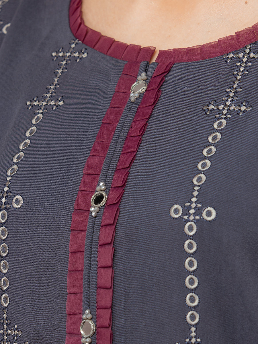 Unstitched 2Pc Embroidered Marina Twill Shirt Trouser - A-WUSTWT22-578A