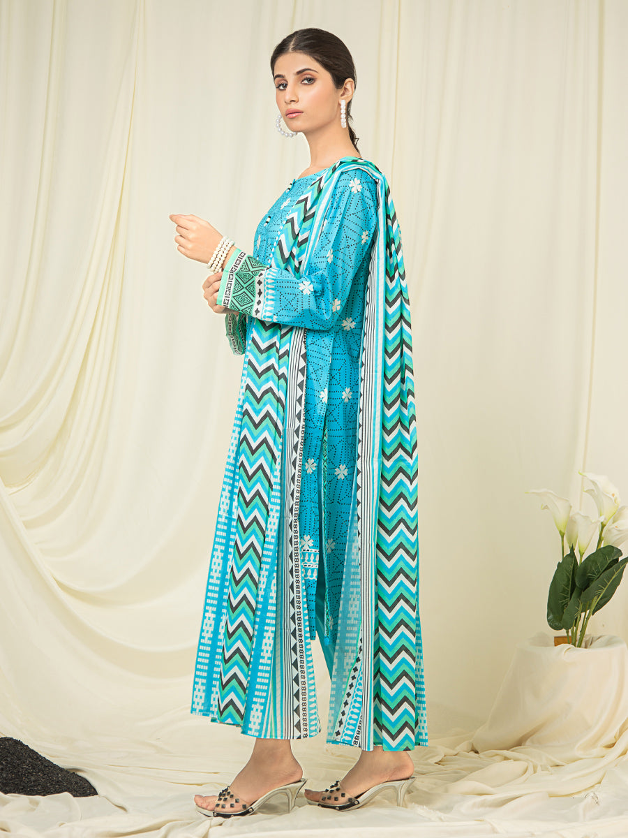 A-WU3PML23-22146 Unstitched Turquoise Printed Lawn 3 Piece