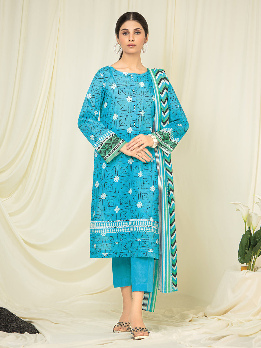 A-WU3PML23-22146 Unstitched Turquoise Printed Lawn 3 Piece