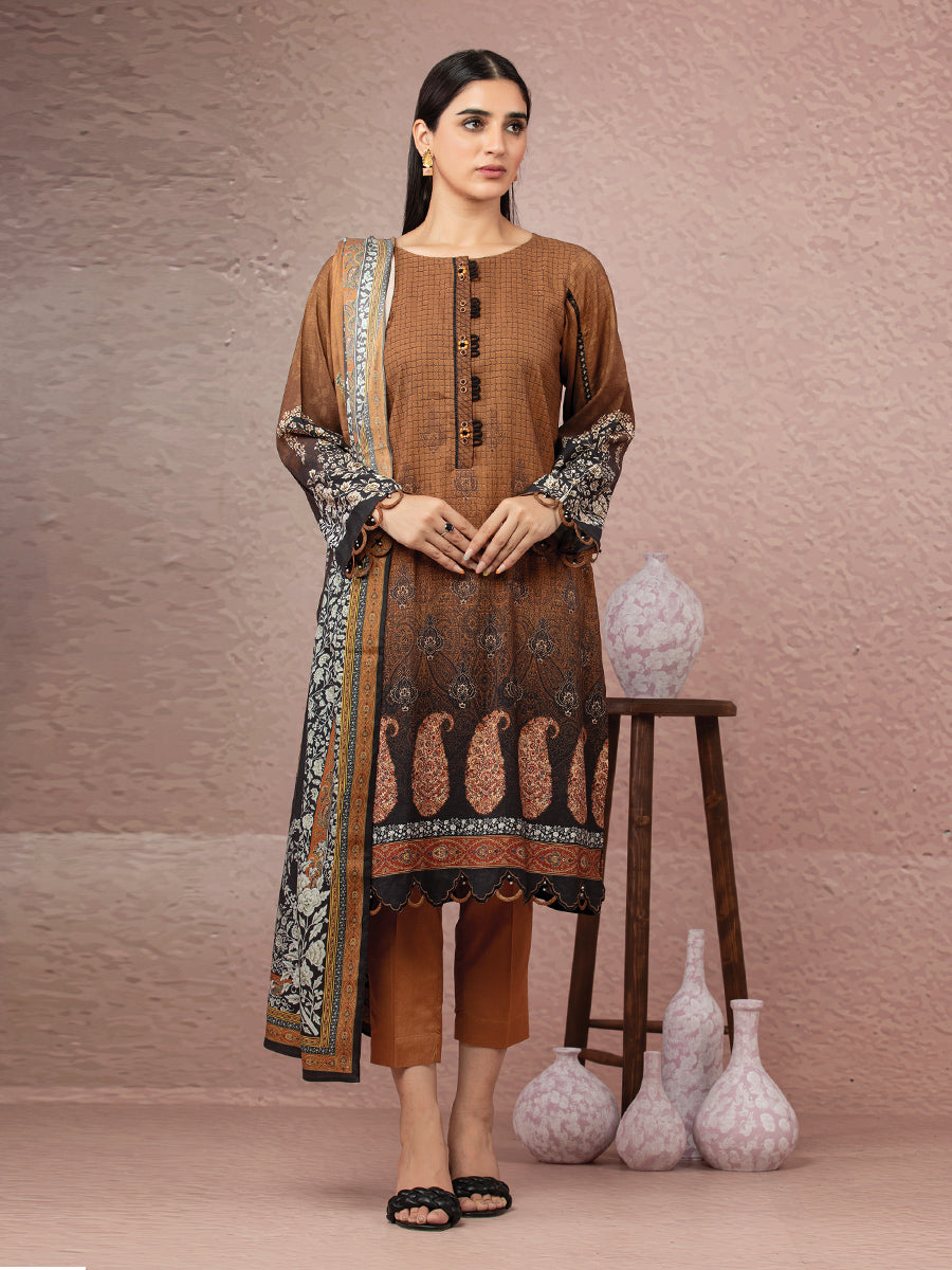 A-WUSDWV22-517A Unstitched Brown Printed Viscose 2 Piece