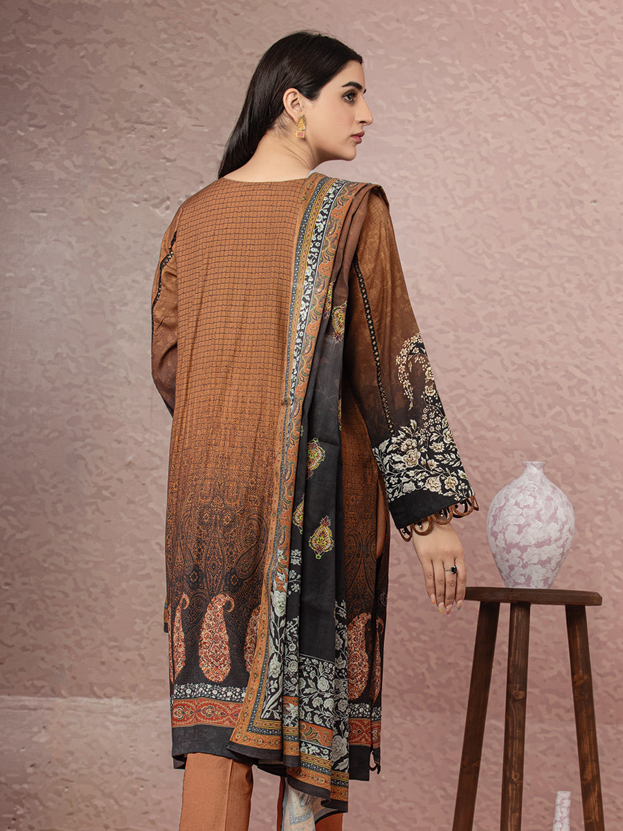 A-WUSDWV22-517A Unstitched Brown Printed Viscose 2 Piece