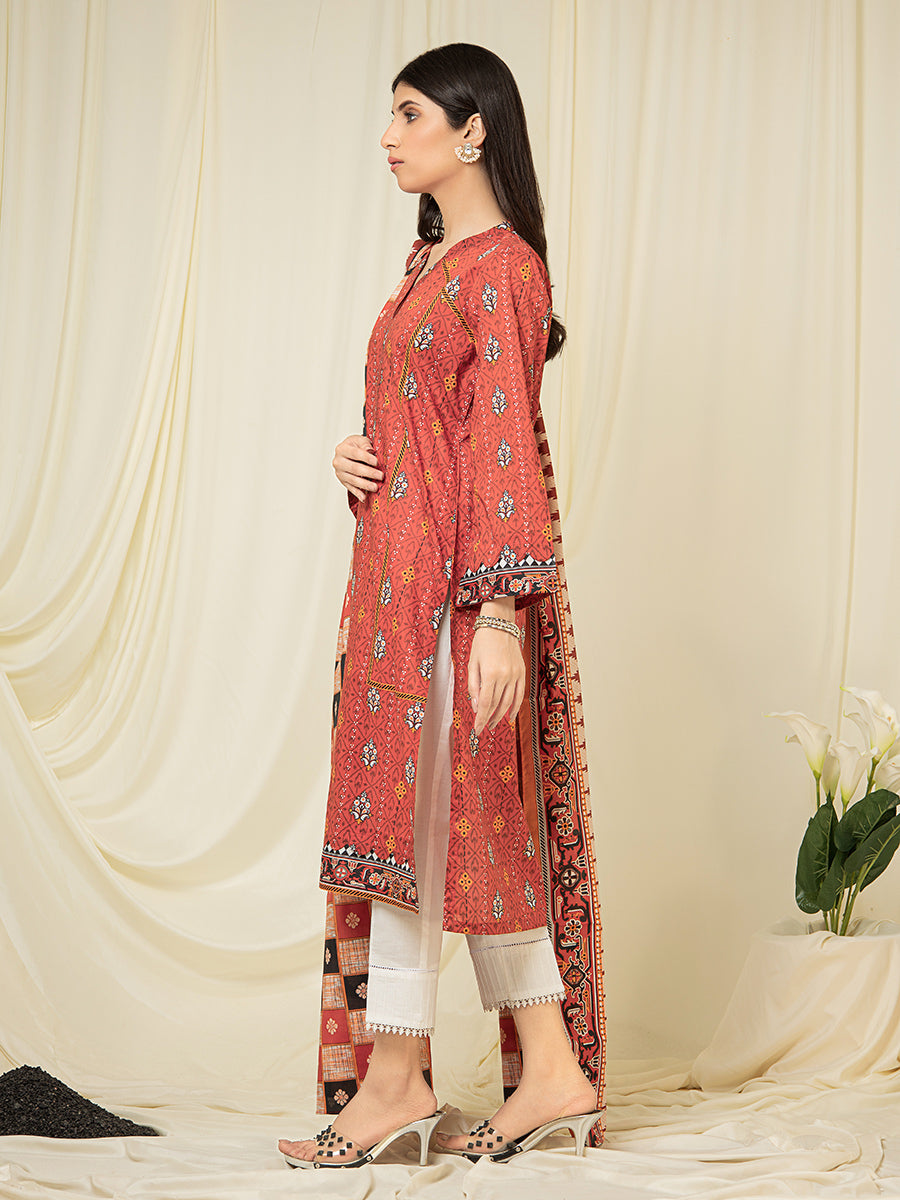 A-WUSDML23-22119 Unstitched Red Printed Lawn 2 Piece