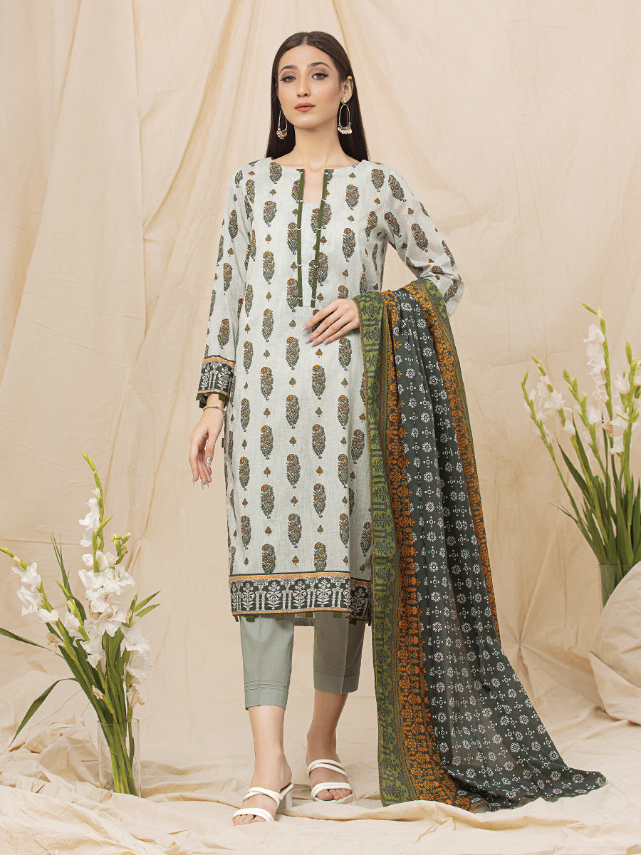 A-WUSDML23-22610 Unstitched Light Green Printed Lawn 2 Piece